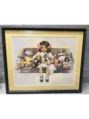 Bessie Pease Guttman Happy Family Matted Framed Print Girl with Dolls 14” X 17”